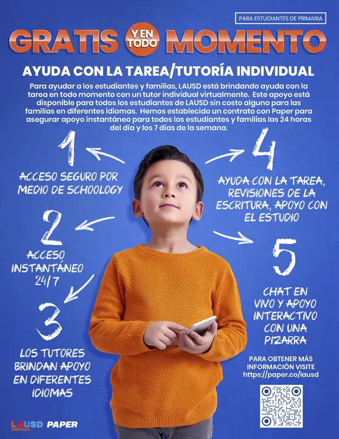 Flyer in Spanish for families that need tutoring services for their child at home